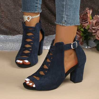 Amira - Sandalias abotinadas de tacón ancho