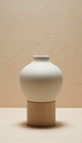 Ceramic vase with ash wood base