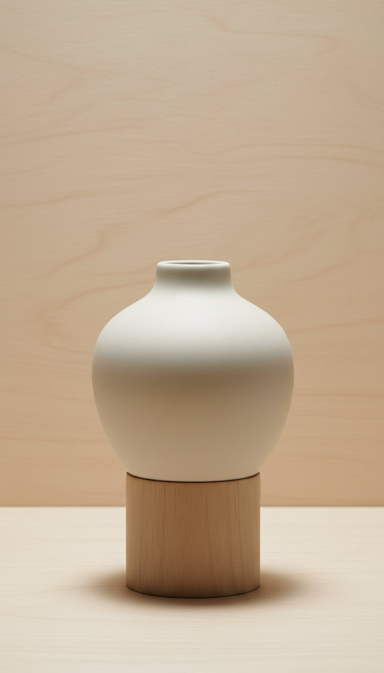 Ceramic vase with ash wood base