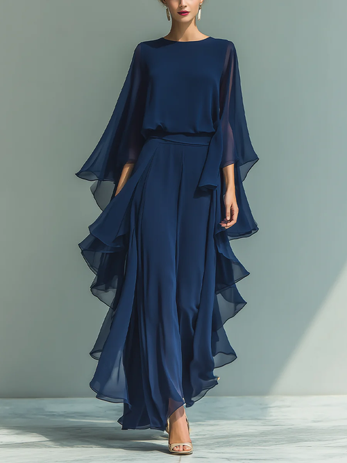 Lara | Conjunto elegante de chiffon con volantes
