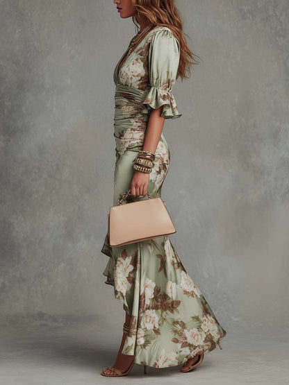Ana | Vestido largo asimétrico con estampado floral